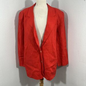 Neiman Marcus Blazer Womens 10 Red Linen Gold Buttons‎ Career Preppy